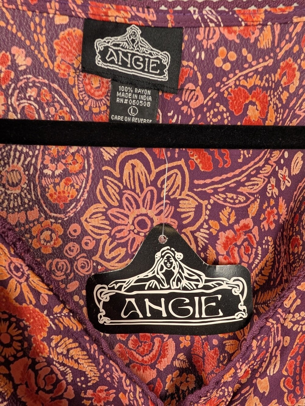 A-202 Angie Purple Paisley Floral Smocked Peplum Blouse NWT Large - Picture 4 of 12